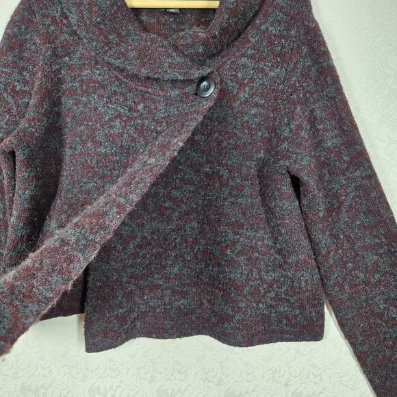 Carole Little Cardigan sz XL Burgandy Gray Heather Chunky One Button - Picture 4 of 13